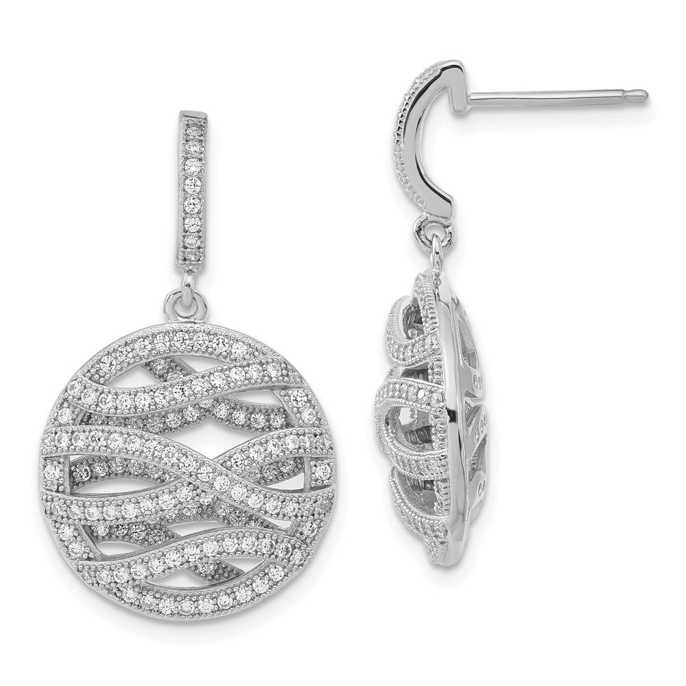 Brilliant Embers Sterling Silver Polished CZ Circle Post Dangle Earrings, 30.8 x 18 mm