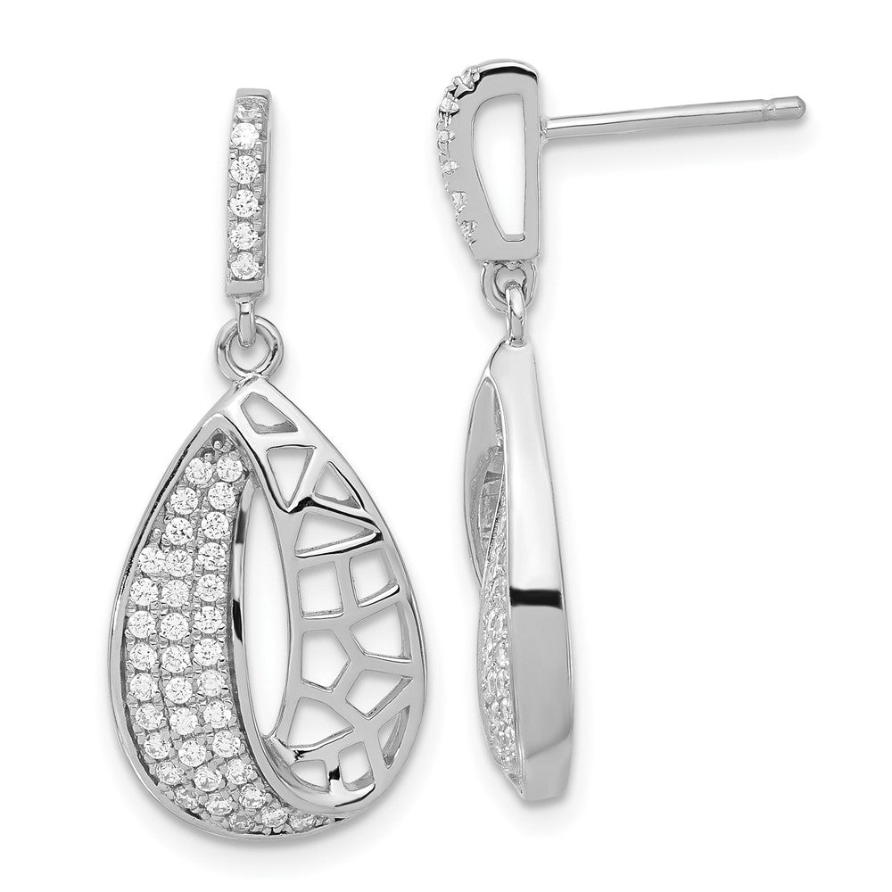 Sterling Silver Brilliant Embers CZ Teardrop Dangle Post Earrings, 30 x 12.82 mm