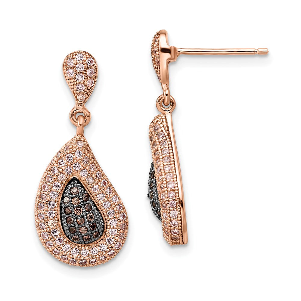 SS Rose Gold-plated CZ Brilliant Embers Dangle Post Earrings, 25 x 11 mm