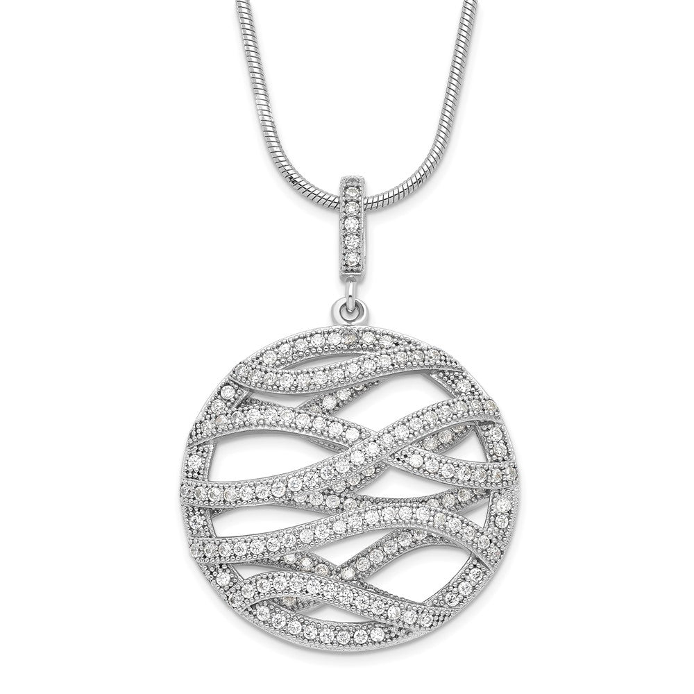 Sterling Silver & CZ Brilliant Embers Polished Fancy Round Necklace, 20 x 23.4 mm