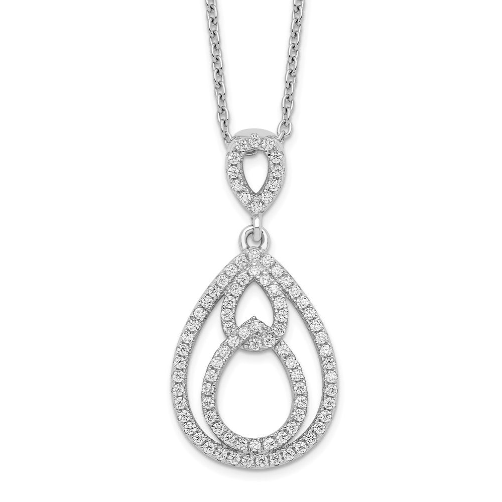 Brilliant Embers Sterling Silver Rhodium-plated 88 Stone 18 inch Pav‚ CZ Teardrop Necklace with 2 Inch Extender, 20 x 14 mm