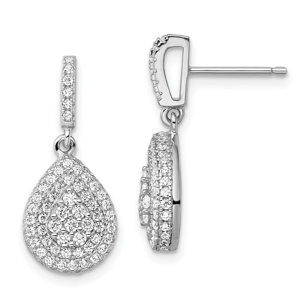 Brilliant Embers Sterling Silver Rhodium-plated 164 Stone Micro Pav‚ CZ Teardrop Dangle Post Earrings, 10 x 23 mm
