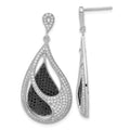 Ture Fire Sterling Silver Black and Clear CZ Teardrop Post Dangle Earrings, 42.5 x 19.55 mm