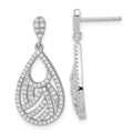 Sterling Silver Brilliant Embers Polished CZ Teardrop Dangle Post Earrings, 28.5 x 13.3 mm