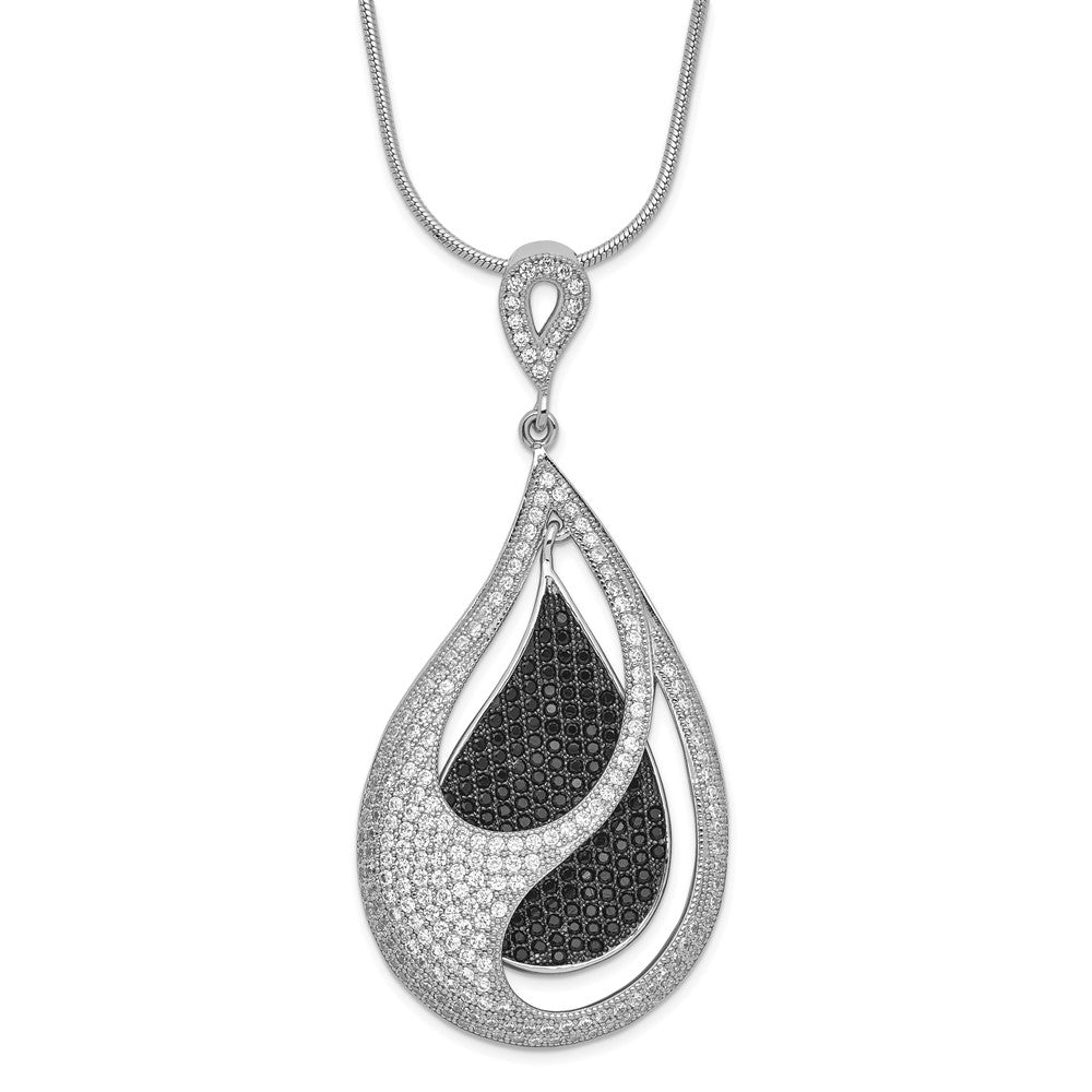 Sterling Silver Black & Clear CZ True Fire Teardrop Necklace, 20 x 23 mm