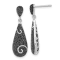 True Fire Sterling Silver Swirl Accent Black CZ Teardrop Post Dangle Earrings, 31.7 x 9.7 mm