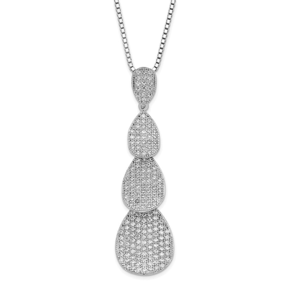 Sterling Silver & CZ Brilliant Embers Polished Triple Teardrop Necklace, 20 x 12.1 mm