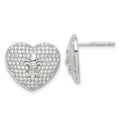 Sterling Silver CZ Heart Fleur De Lis Post Earrings, 14.4 x 16.4 mm