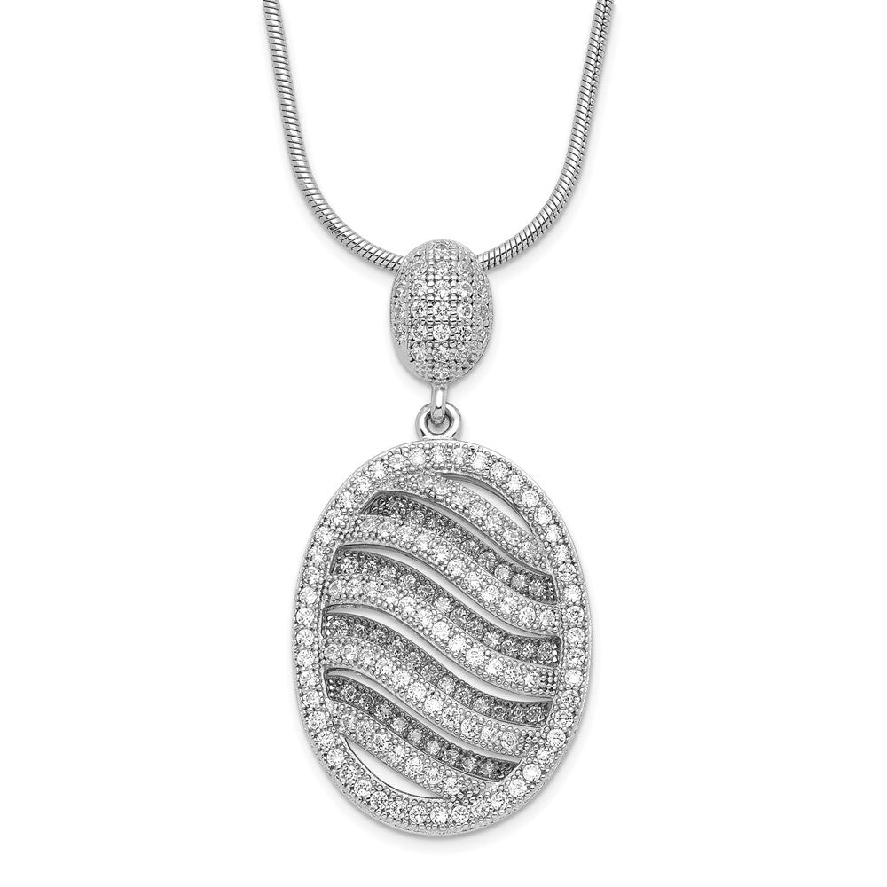 Sterling Silver & CZ Brilliant Embers Polished Oval Necklace, 20 x 16.45 mm