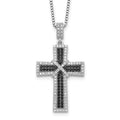 Brilliant Embers Sterling Silver Rhodium-plated 156 Stone 18 inch Black and White Micro Pav‚ CZ Polished Cross Necklace with 2 Inch Extender, 18 mm