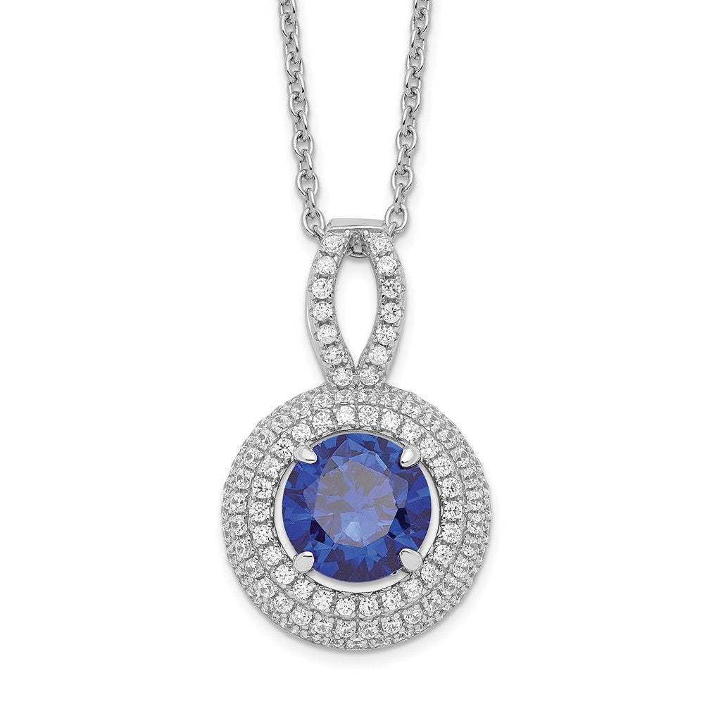 Brilliant Embers Sterling Silver Rhodium-plated 104 Stone 18 inch Micro Pav‚ Blue and White CZ Circle Necklace with 2 Inch Extender, 18 mm