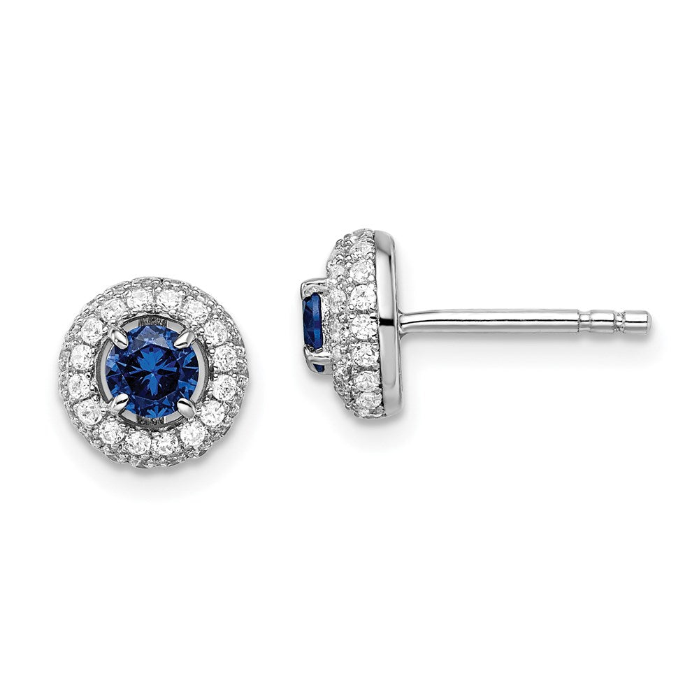 Brilliant Embers Sterling Silver Rhodium-plated 72 Stone Micro Pav‚ Blue and White Halo CZ Circle Post Earrings, 8 x 8 mm