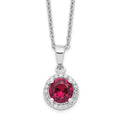 Brilliant Embers Sterling Silver Rhodium-plated 20 Stone 18 inch Red Corundum and Clear CZ Halo Necklace with 2 Inch Extender, 1.25 ct, 18 mm