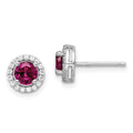 Brilliant Embers Sterling Silver Rhodium-plated 34 Stone CZ and Red Corundum Post Stud Halo Earrings, 1.3 ct, 8 x 8 mm