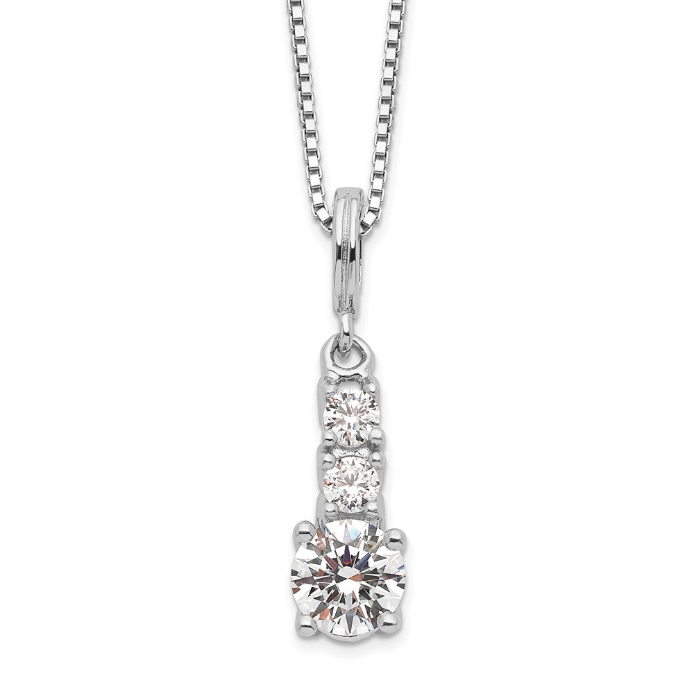 Brilliant Embers Sterling Silver Rhodium-plated 3 Stone 18 inch Micro Pav‚ CZ Necklace with 2 Inch Extender, 20 x 6.75 mm