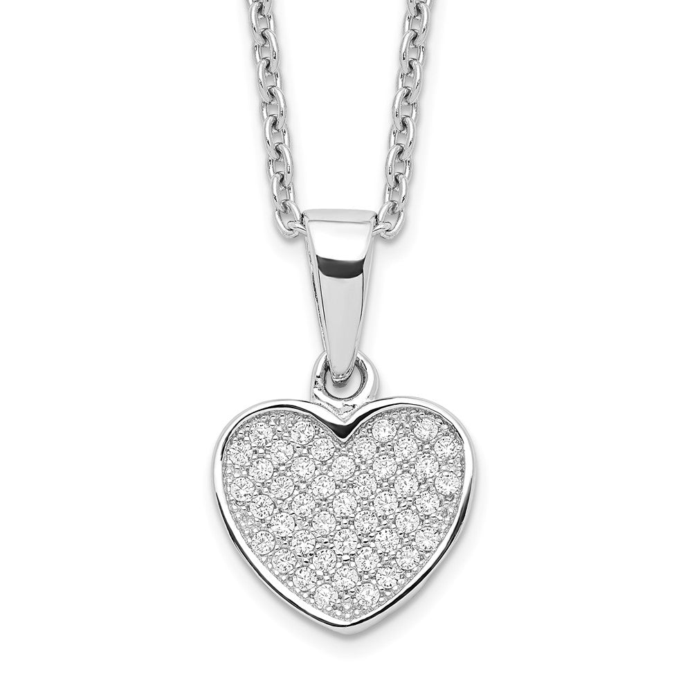 Brilliant Embers Sterling Silver Rhodium-plated 44 Stone 18 inch Micro Pav‚ CZ Heart Necklace with 2 Inch Extender, 18 mm