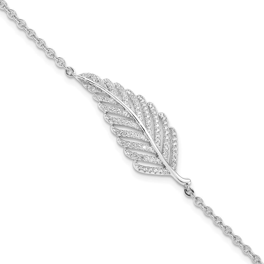 Brilliant Embers Sterling Silver Rhodium-plated 87 Stone 7 inch Micro Pav‚ CZ Feather Bracelet with 1 inch Extender, 7 mm