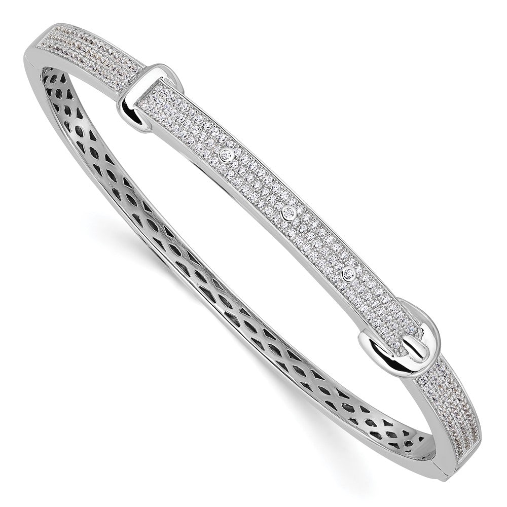 Brilliant Embers Sterling Silver Rhodium-plated 202 Stone Micro Pav‚ CZ Buckle Hinged Bangle, 10 mm