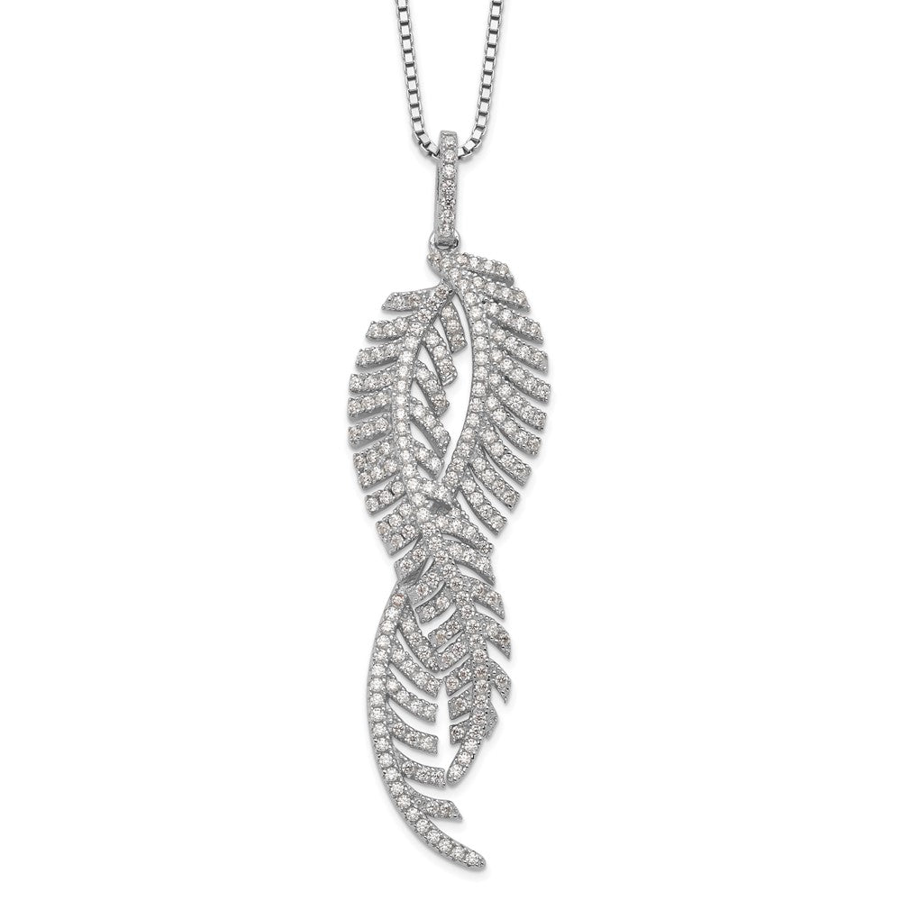 Brilliant Embers Sterling Silver Rhodium-plated 219 Stone 18 inch Micro Pav‚ CZ Feathers Necklace with 2 Inch Extender, 18 mm