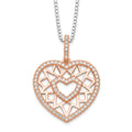 Brilliant Embers Sterling Silver Rose-tone Flash Rose Gold-plated 77 Stone 18 inch Micro Pav‚ CZ Heart Necklace with 2 Inch Extender, 18 mm