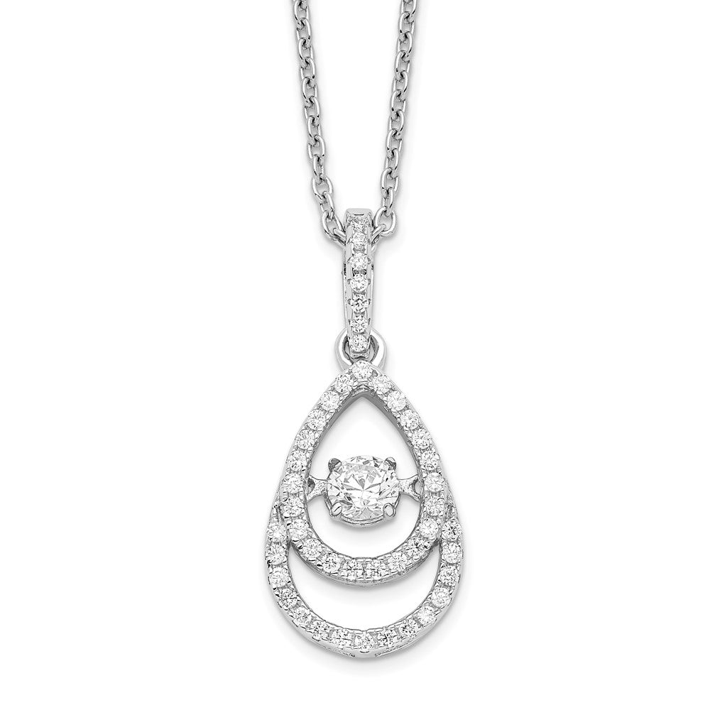 Brilliant Embers Sterling Silver Rhodium-plated 46 Stone 18 inch Moving Center Vibrant CZ with Micro Pav‚ CZ Necklace with 2 Inch Extender, 18 mm