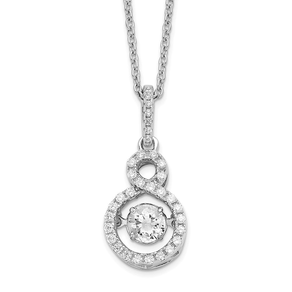 Brilliant Embers Sterling Silver Rhodium-plated 34 Stone with Moving Center Vibrant CZ and Micro Pav‚ CZ Infinity Necklace with 2 Inch Extender, 18 mm