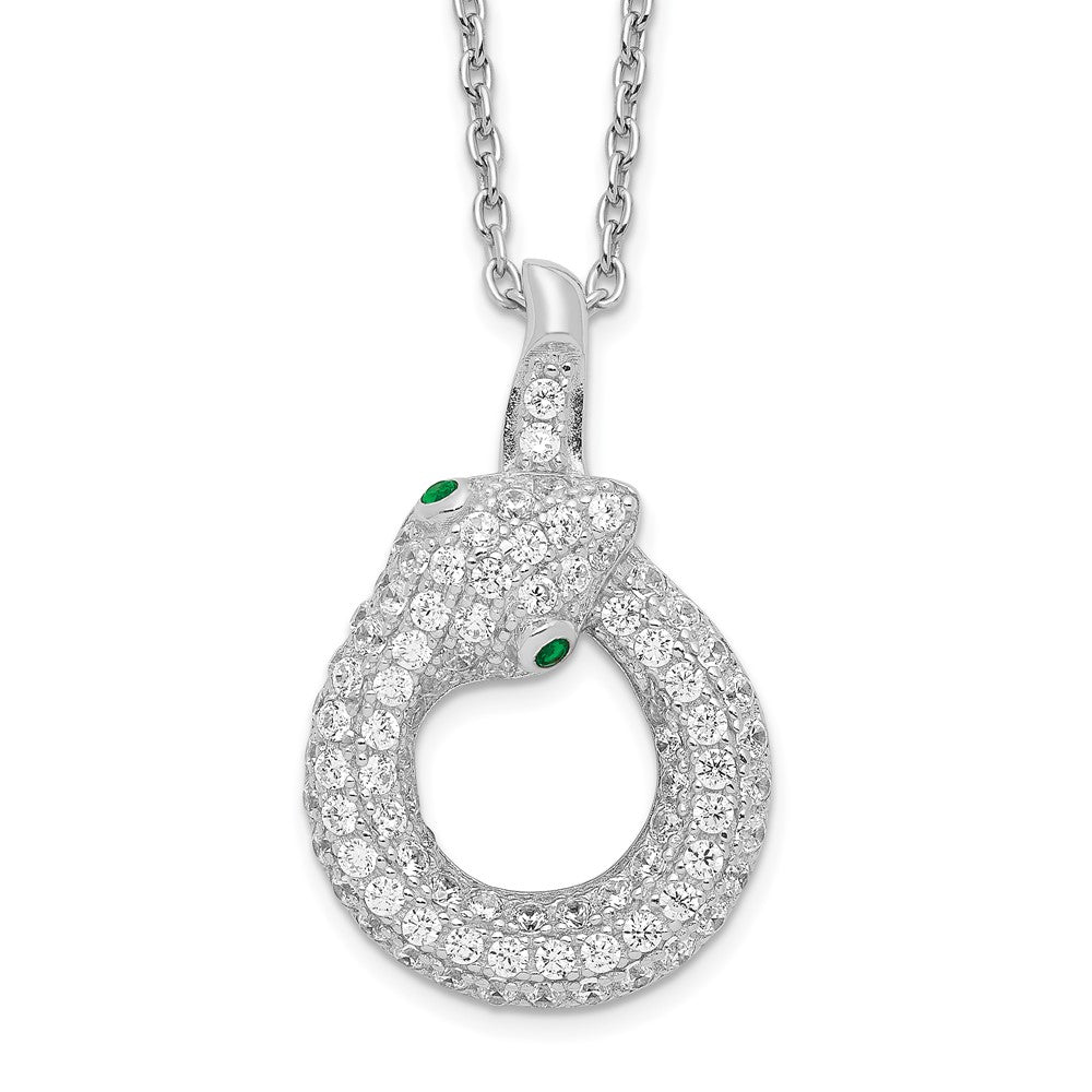 Brilliant Embers Sterling Silver Rhodium-plated 85 Stone 18 inch Micro Pav‚ White and Green CZ Snake Necklace with 2 Inch Extender, 18 mm