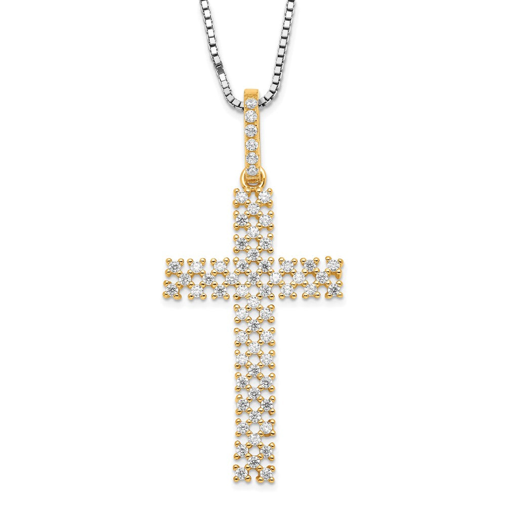 Brilliant Embers Sterling Silver Gold-tone & CZ Cross w/ 2in ext Necklace, 20 mm