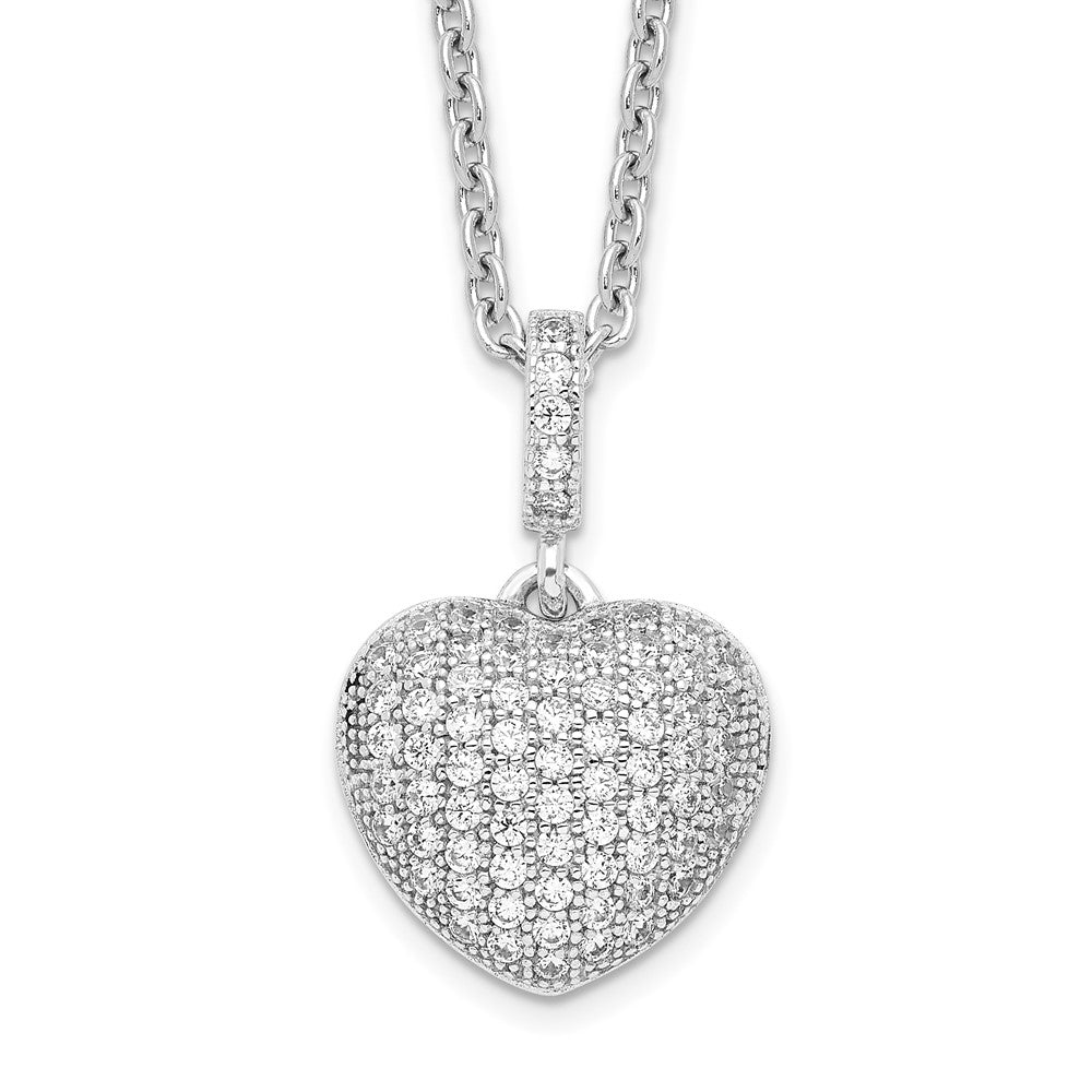 Brilliant Embers Sterling Silver Rhodium-plated 74 Stone 18 inch Micro Pav‚ CZ Heart Necklace with 2 Inch Extender, 0.54 ct, 18 mm