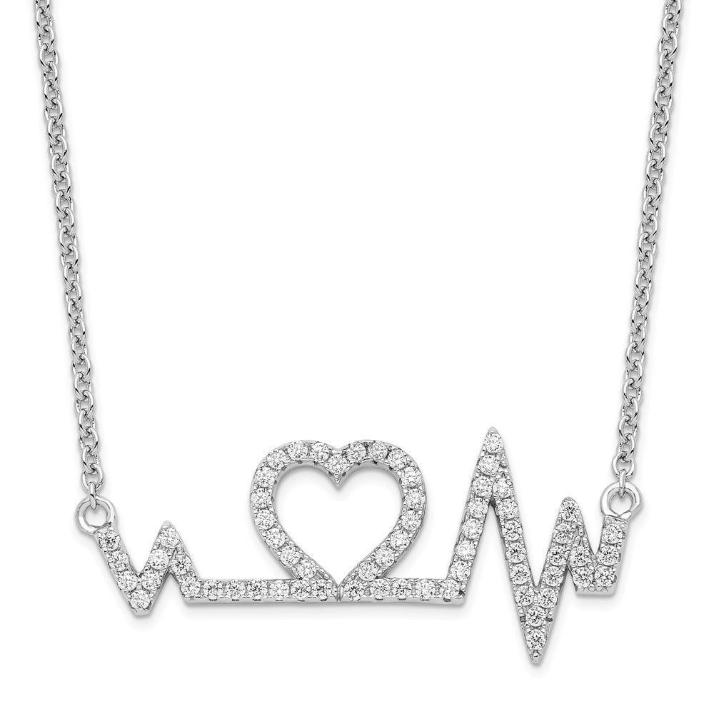Brilliant Embers Sterling Silver Rhodium-plated 64 Stone 15.75 inch Micro Pav‚ CZ Heart Necklace with 2 Inch Extender, 15.75 mm