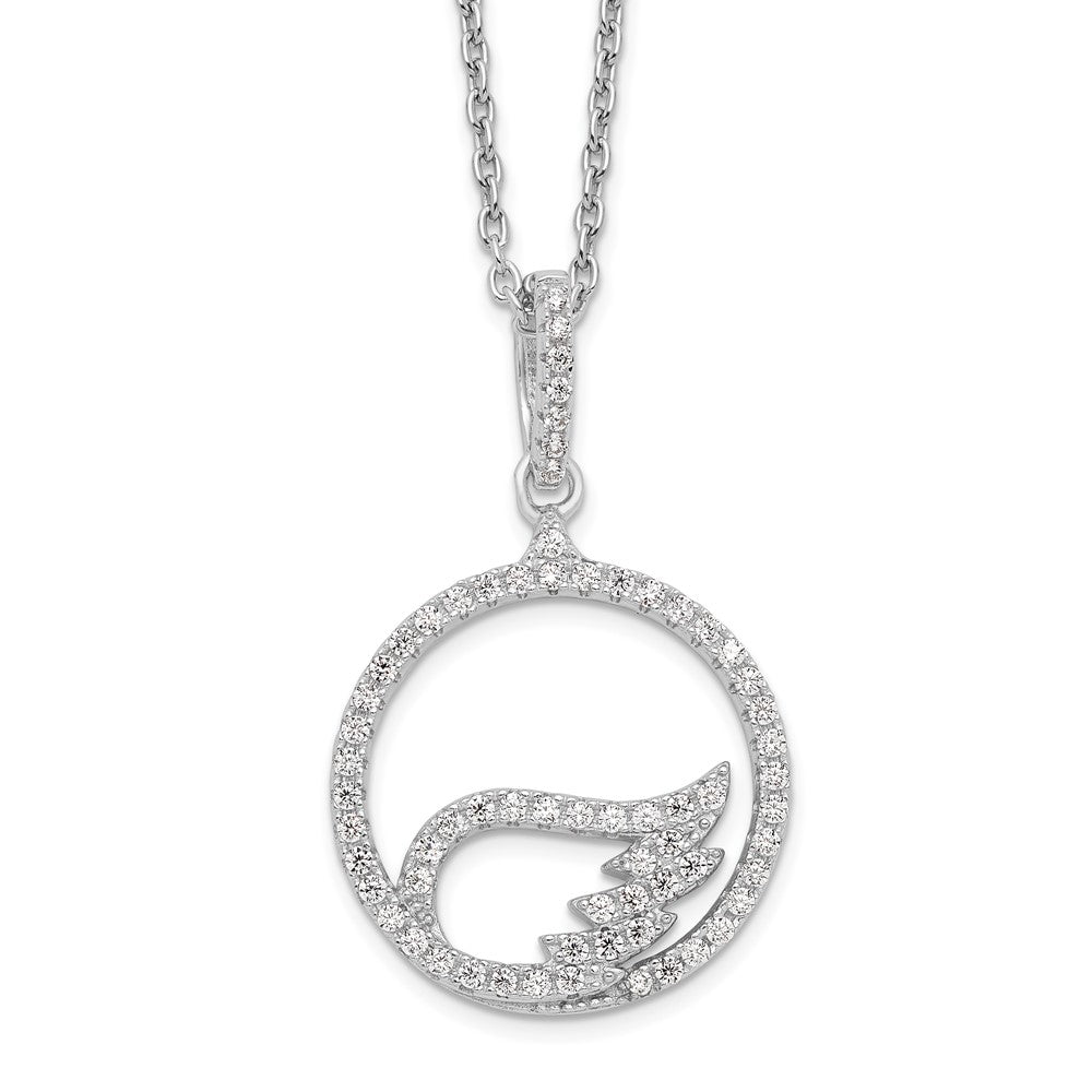 Brilliant Embers Sterling Silver Rhodium-plated 67 Stone 18 inch Micro Pav‚ CZ Wing Necklace with 2 Inch Extender, 18 mm