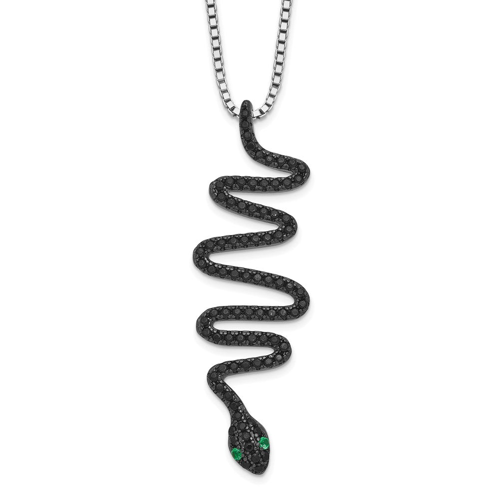 Brilliant Embers Sterling Silver Rhodium-plated 85 Stone 18 inch Green and Black Spinel Snake Necklace with 2 Inch Extender, 18 mm