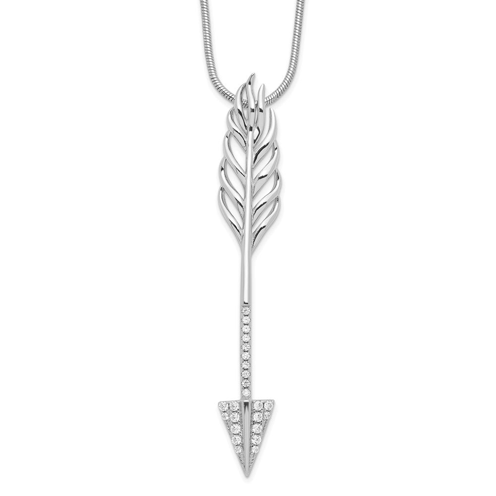 Brilliant Embers Sterling Silver Rhodium-plated 24 Stone 18 inch Micro Pav‚ CZ Arrow Necklace with 2 Inch Extender, 18 mm