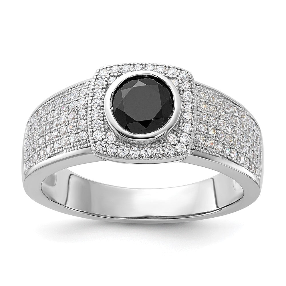 Brilliant Embers Sterling Silver Polished CZ & Black Spinel Men's Ring, Size 11
