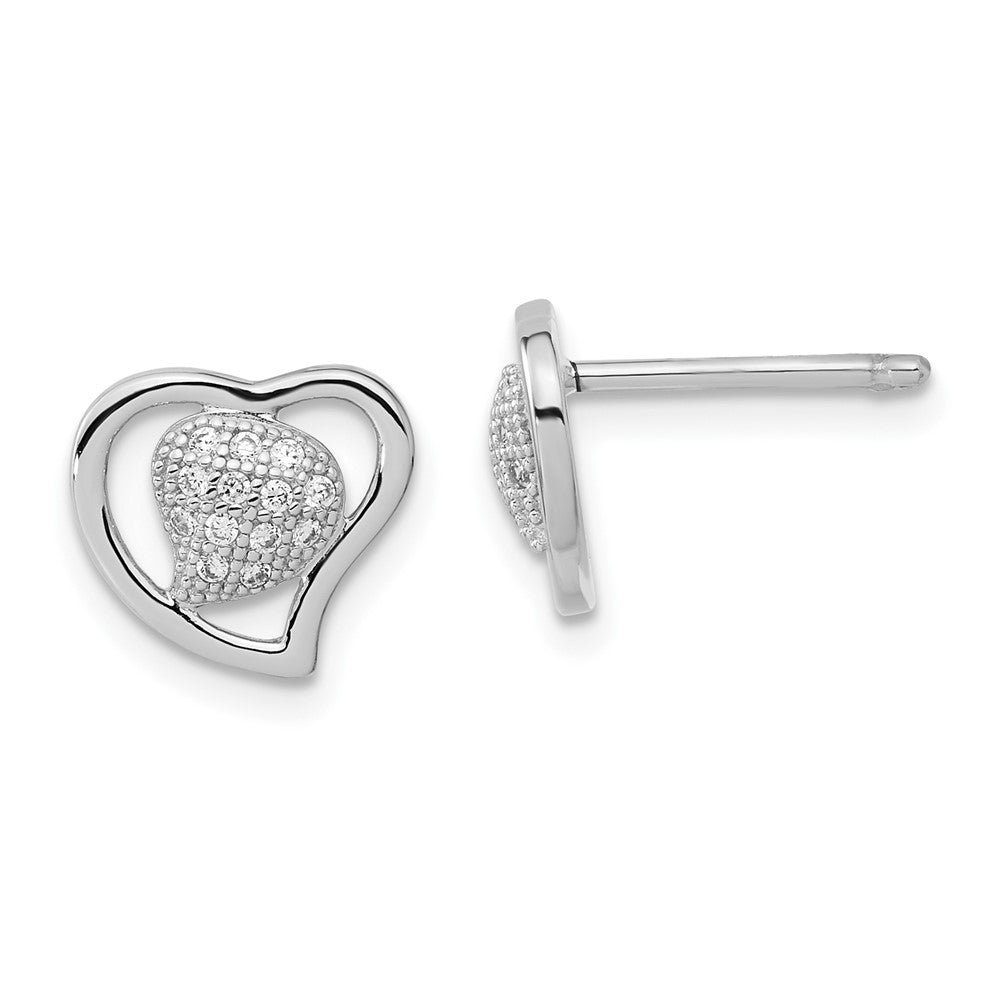 Brilliant Embers Sterling Silver Polished CZ Heart Post Earrings, 9.2 x 10.2 mm
