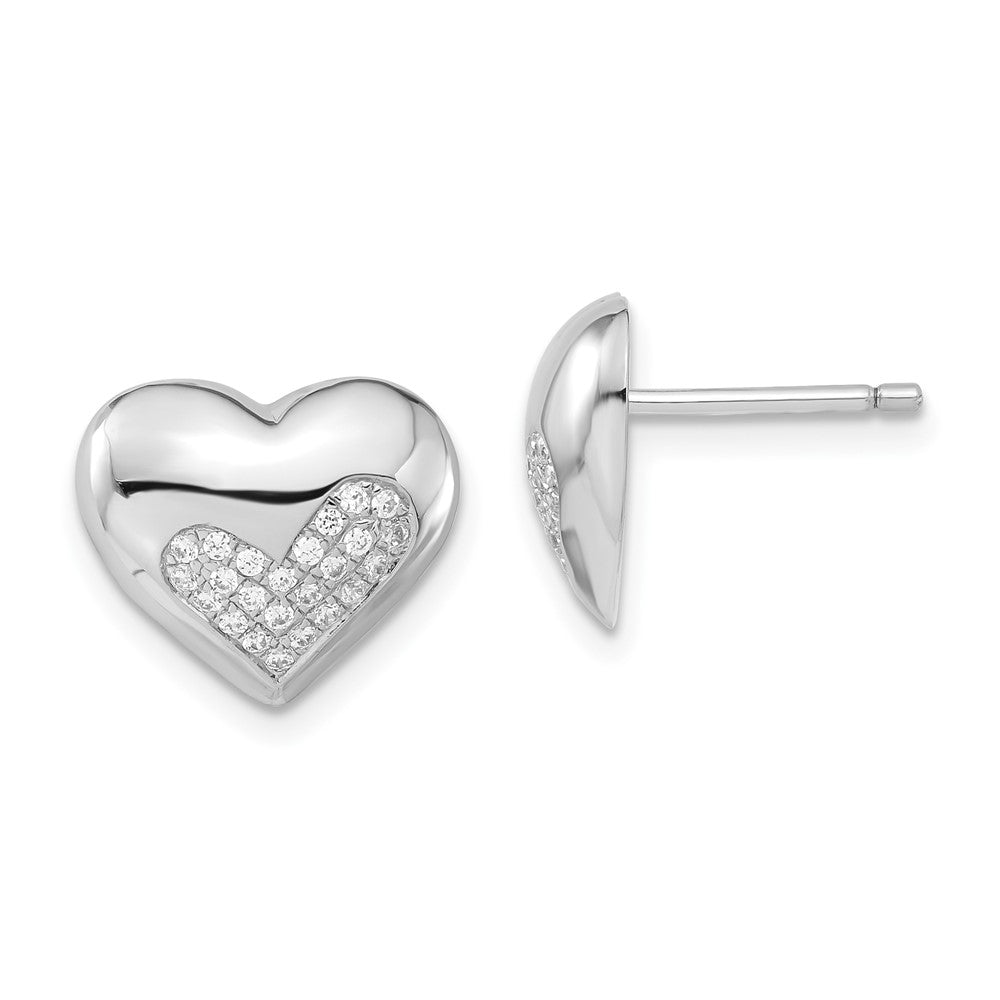 Brilliant Embers Sterling Silver Polished CZ Heart Post Earrings, 11.3 x 13.1 mm