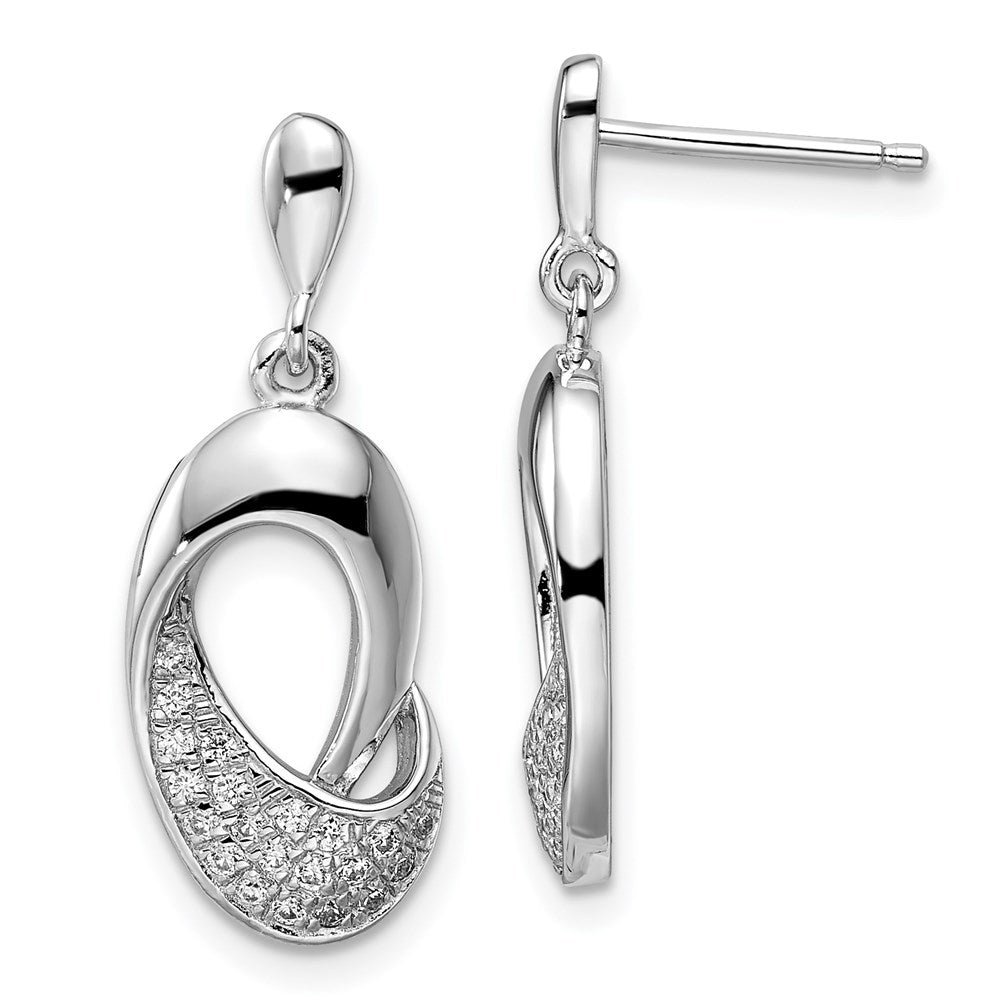 Brilliant Embers Sterling Silver Rhodium-plated 42 Stone Micro Pav‚ CZ Dangle Post Earrings, 23 x 10 mm