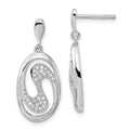 Brilliant Embers Sterling Silver Polished CZ Oval Post Dangle Earrings, 27.3 x 11.7 mm
