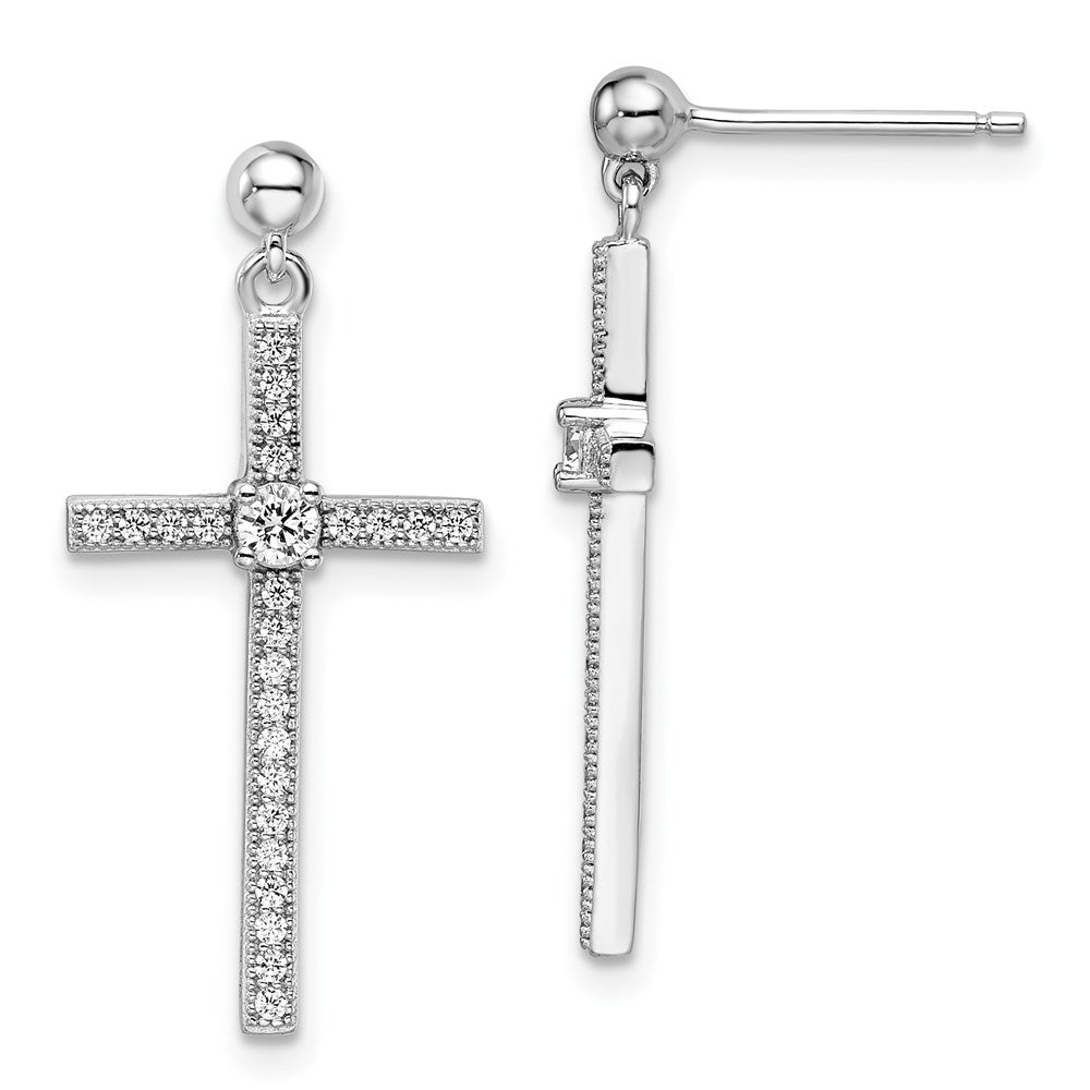 Brilliant Embers Sterling Silver Rhodium-plated 50 Stone Micro Pav‚ CZ Cross Dangle Earrings, 0.61 ct, 26 x 13 mm
