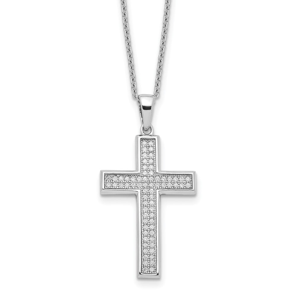 Brilliant Embers Sterling Silver Rhodium-plated 68 Stone 18 inch Micro Pav‚ CZ Polished Cross Necklace with 2 Inch Extender, 18 mm