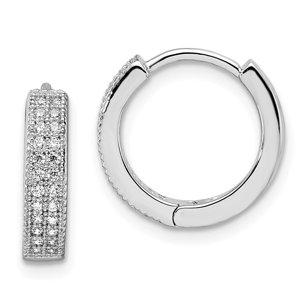 Brilliant Embers Sterling Silver Rhodium-plated 48 Stone Micro Pav‚ CZ Hinged Hoop Earrings, 0.38 ct, 10 x 3 mm