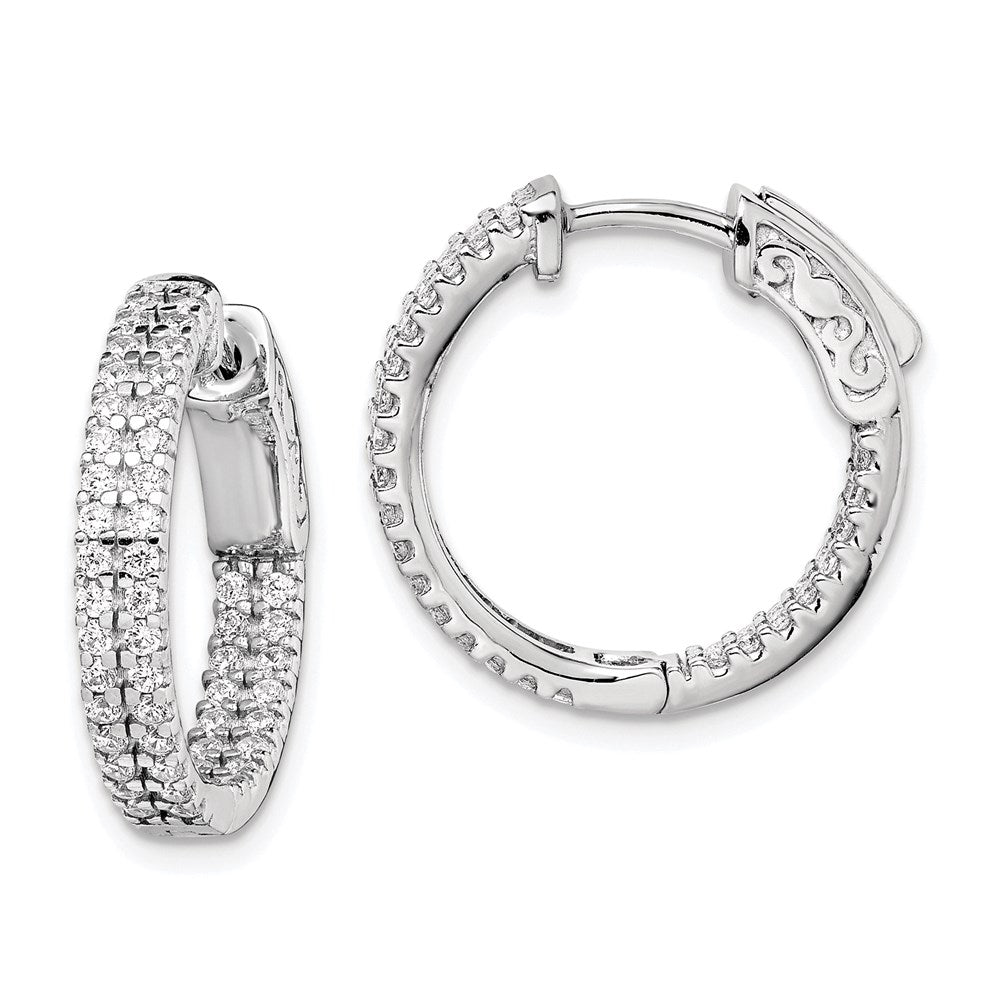 Sterling Shimmer Sterling Silver Rhodium-plated 100 Stone Pav‚ 1.3mm CZ In and Out Round Hinged Hoop Earrings, 19.5 x 19.5 mm