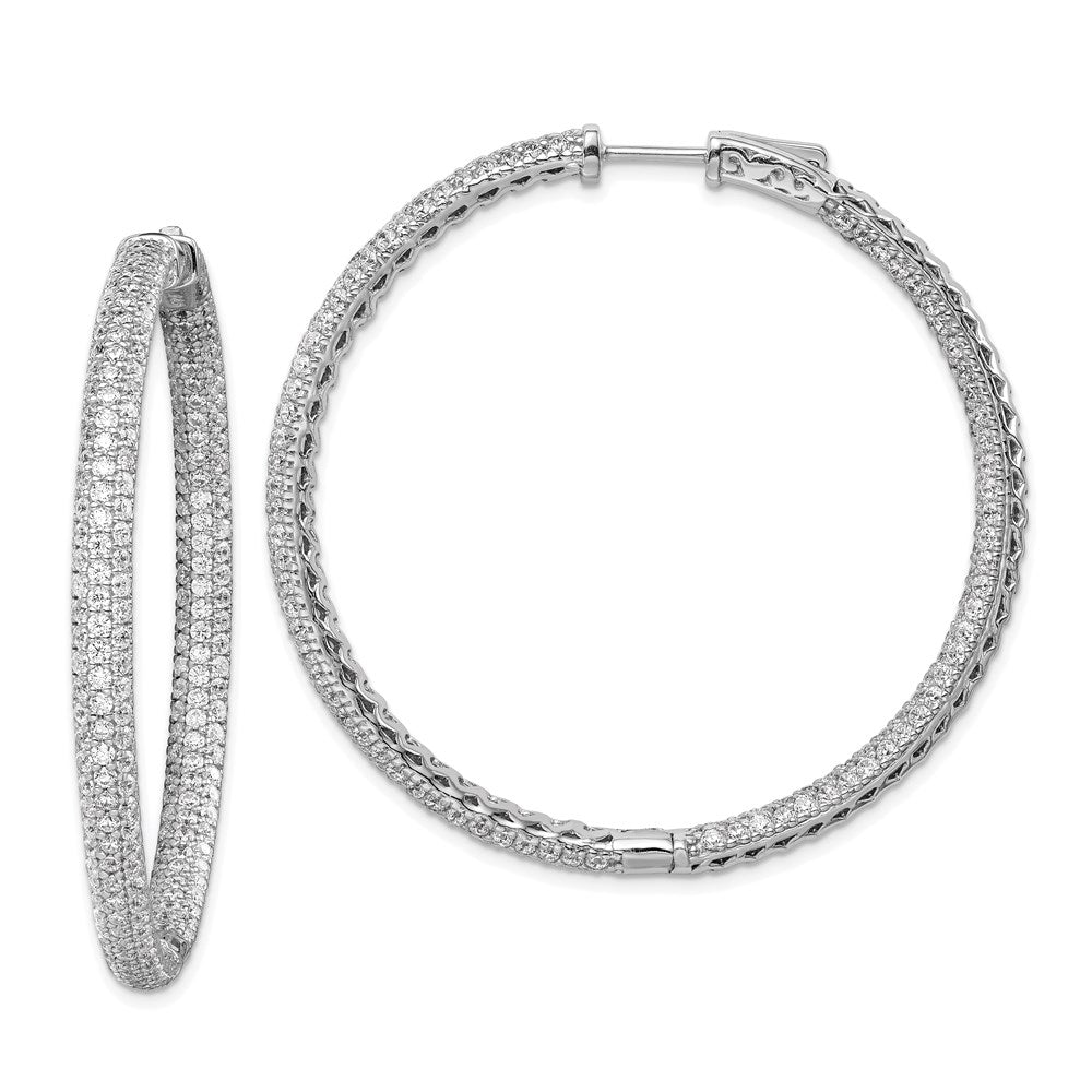 Sterling Shimmer Sterling Silver Rhodium-plated 460 Stone Pav‚ 1.5mm CZ In and Out Round Hinged Hoop Earrings, 50 x 50.5 mm
