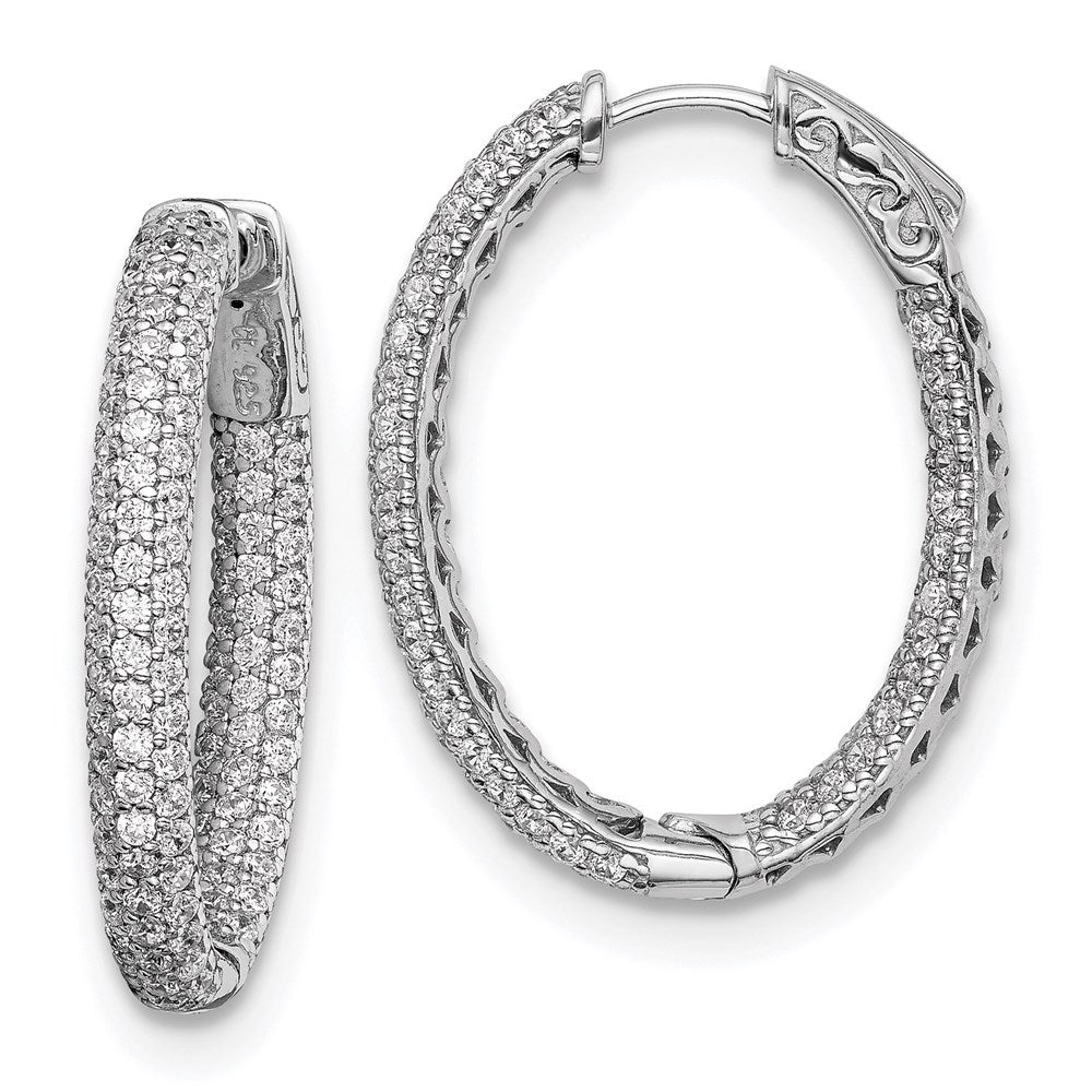 Sterling Shimmer Sterling Silver Rhodium-plated 208 Stone Pav‚ 1.5mm CZ In and Out Oval Hinged Hoop Earrings, 31.5 x 24 mm