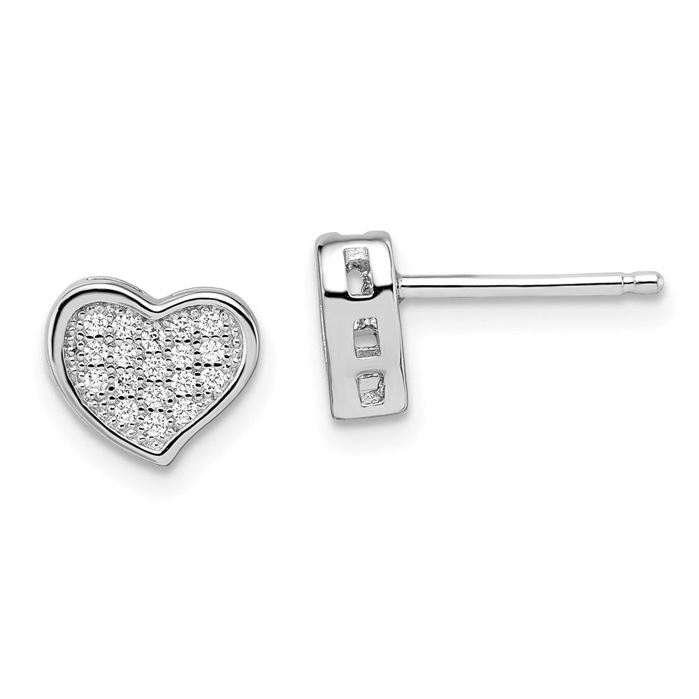 Brilliant Embers Sterling Silver Rhodium-plated 36 Stone Micro Pav‚ CZ Heart Post Earrings, 9 x 7 mm