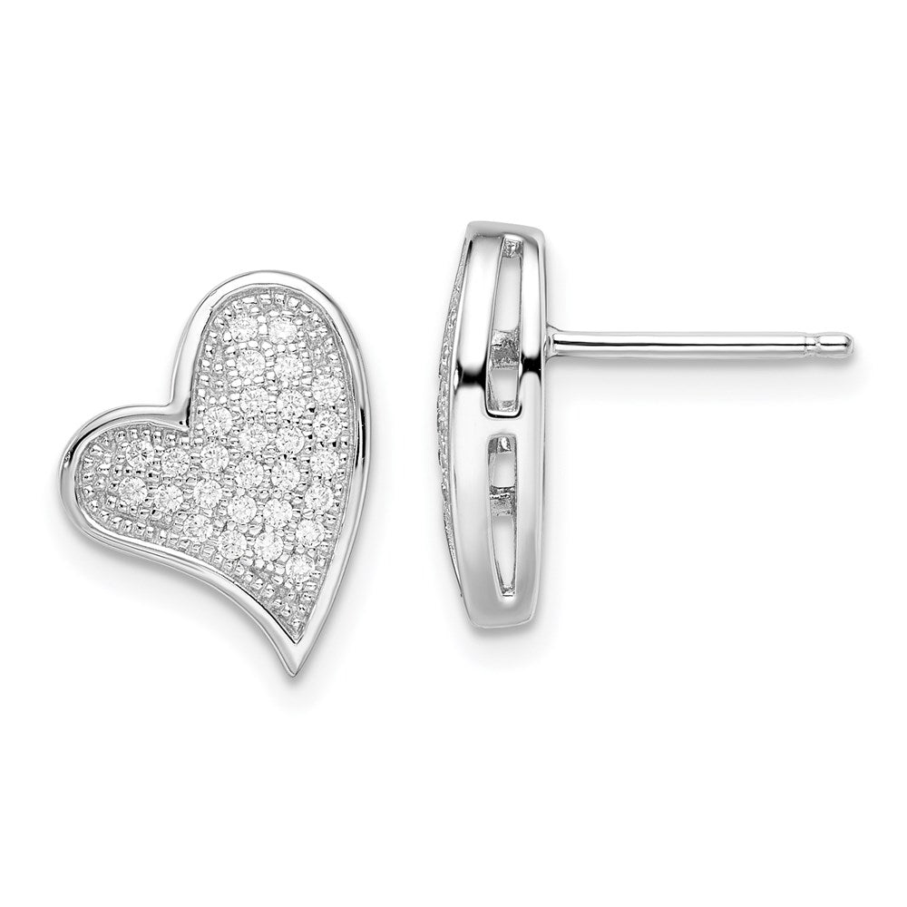 Brilliant Embers Sterling Silver Rhodium-plated 56 Stone Micro Pav‚ CZ Heart Post Earrings, 11 x 14 mm