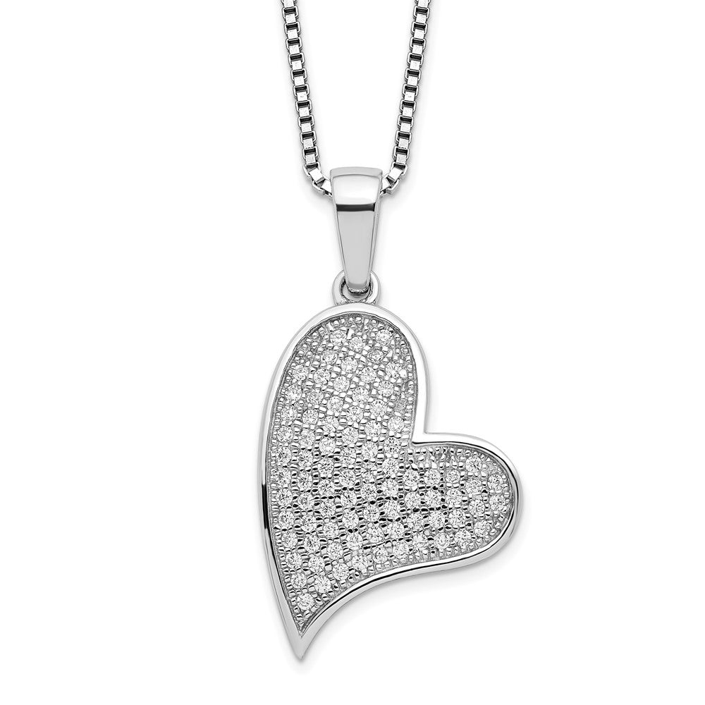Brilliant Embers Sterling Silver Rhodium-plated 84 Stone 18 inch Micro Pav‚ CZ Heart Necklace with 2 Inch Extender, 18 mm