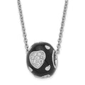 True Fire Sterling Silver Black Enamel & CZ Hearts Bead Necklace, 20 x 9.75 mm