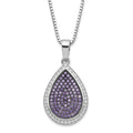 True Fire Sterling Silver Rhod-Plated Black & White CZ Teardrop Necklace, 20 x 15.25 mm