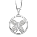 Brilliant Embers Sterling Silver Rhodium-plated 52 Stone 18 inch Micro Pav‚ CZ Butterfly Necklace with 2 Inch Extender, 18 mm